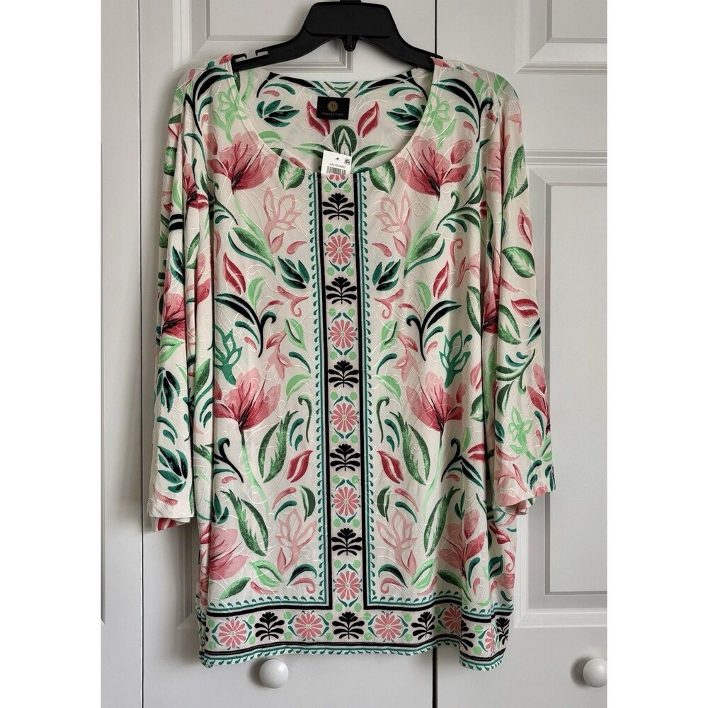 JM Collection Stretch Knit Floral Print Career Tunic Top Blouse Plus Size Jacqua